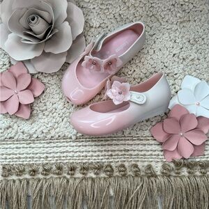 Mini Melissa Pink and White Peep Toe with Floral Design